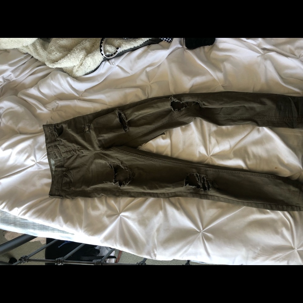Army green ripped topshop jeans!